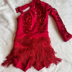 Weissman Red Sequin Fringe Dance Costume Youth XSC Latin Jazz Competition